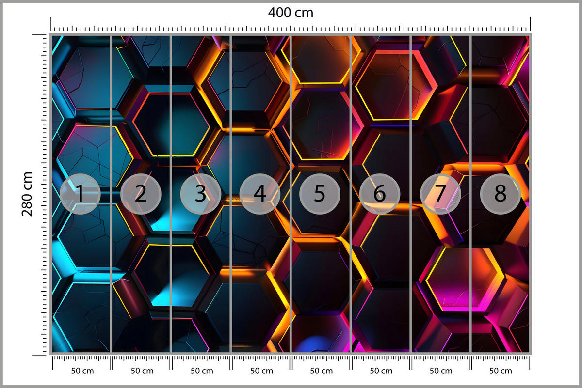 FOTOTAPETE für Jugendzimmer Schwarz Neon Hexagone 400x280 - Gelb/Schwarz, Papier (400/280cm) - Muralo