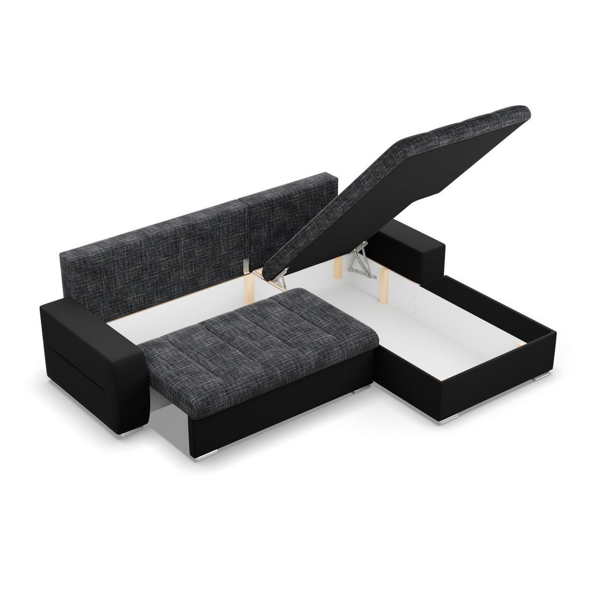 ECKSOFA MIT SCHLAFFUNKTION AURORA RECHTS, Schwarz + Schwarz - Schwarz, Textil (243/200cm)