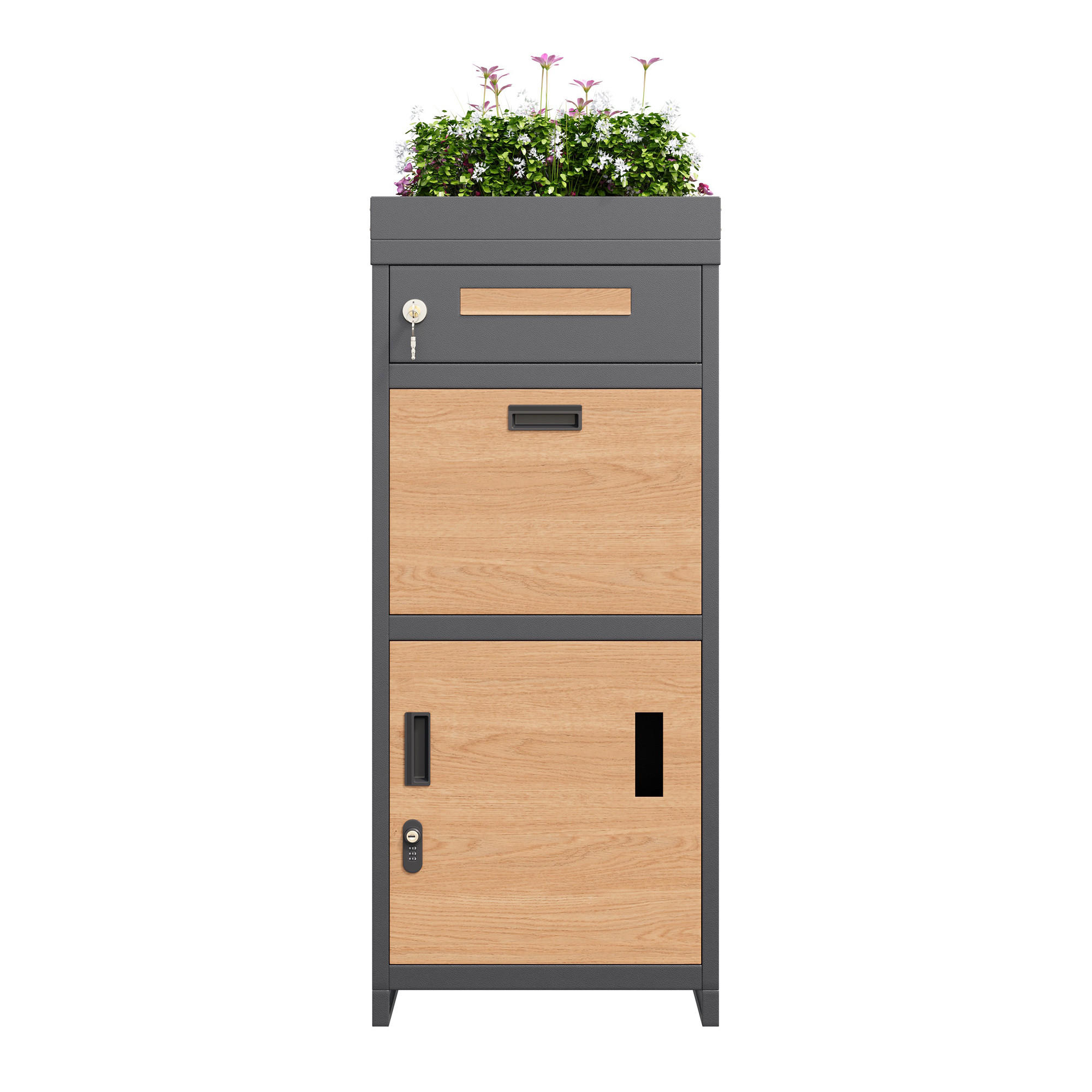 PAKETBRIEFKASTEN abschließbar Pflanzkasten integriert - Grau, Metall (50/118.5/37cm) - Fortuna Lai
