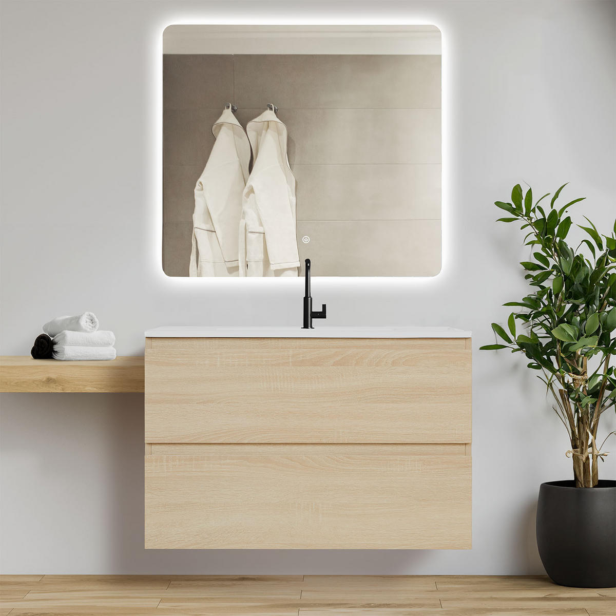 WASCHTISCHKOMBI 80 cm Eiche - Eichefarben, Holz/Keramik (80/54/47cm) - Homestyle4u