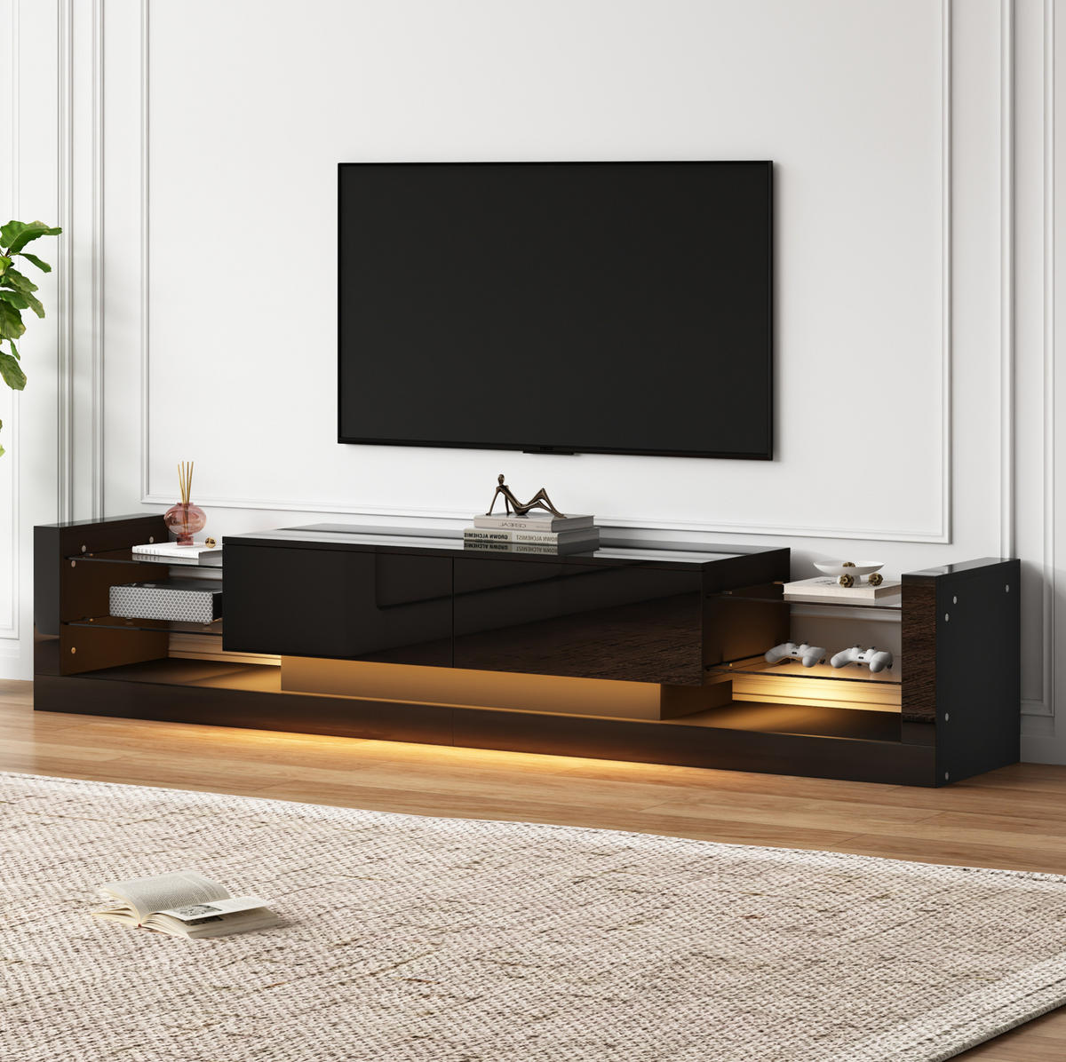 TV-ELEMENT mit LED 181 cm Hochglanz Schwarz - Schwarz, Holzwerkstoff (38/38/181cm) - Beauniv