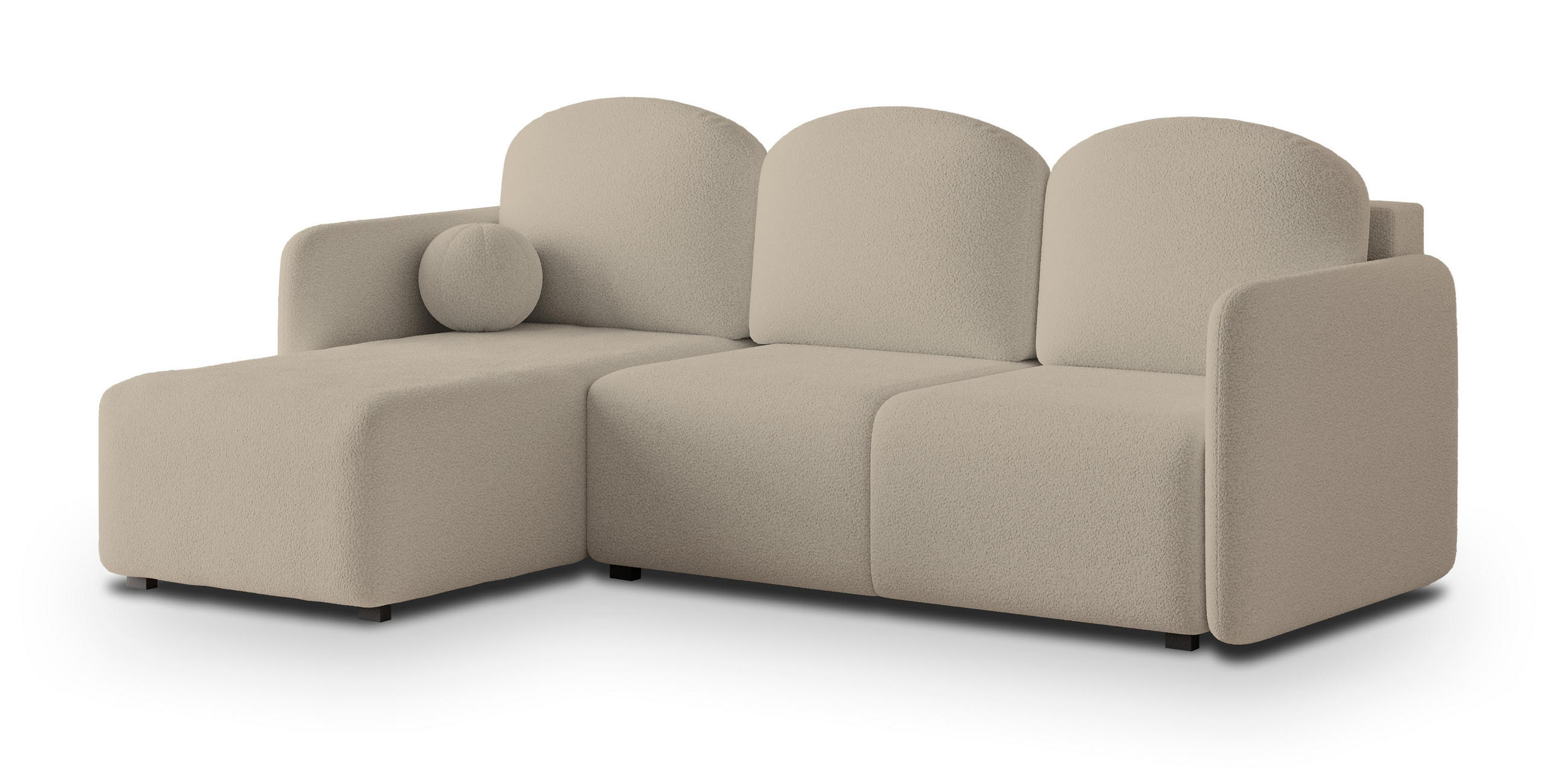 ECKSOFA SUVINO Beige Boucle-Stoff mit Schlaffunktion - Beige, Holz (230/143cm) - MASSENO