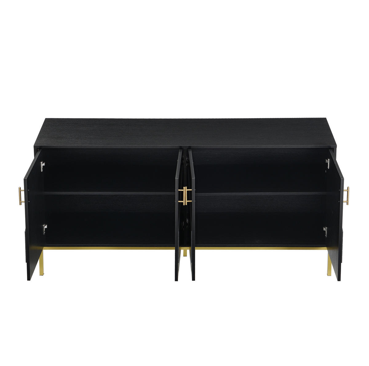 SIDEBOARD mit 4 Türen und höhenverstellbaren Einlegeböden, schwarzes MDF mit goldenen Metallakzenten, 160/40/80,5 cm, Schwarz + Holzmaserung - Schwarz, Holzwerkstoff (160/80.5/40cm) - Redom