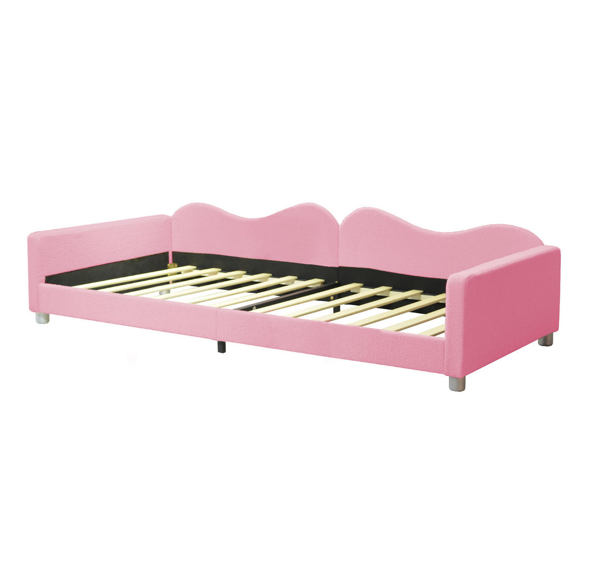 KINDERBETT 90/200 cm als Schlafsofa mit Rückenlehne, Armlehnen und Teddystoff, Rosa - Rosa, Textil (90/200cm) - Redom
