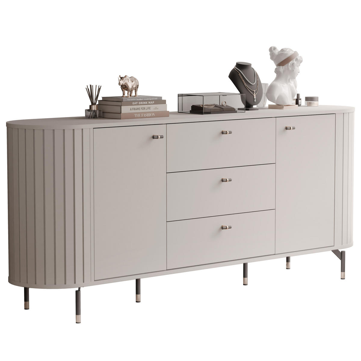 KOMMODE geriffelt, mit drei Schubladen, Kaschmir - Kaschmir, Holzwerkstoff (190/81/40cm) - Idohome