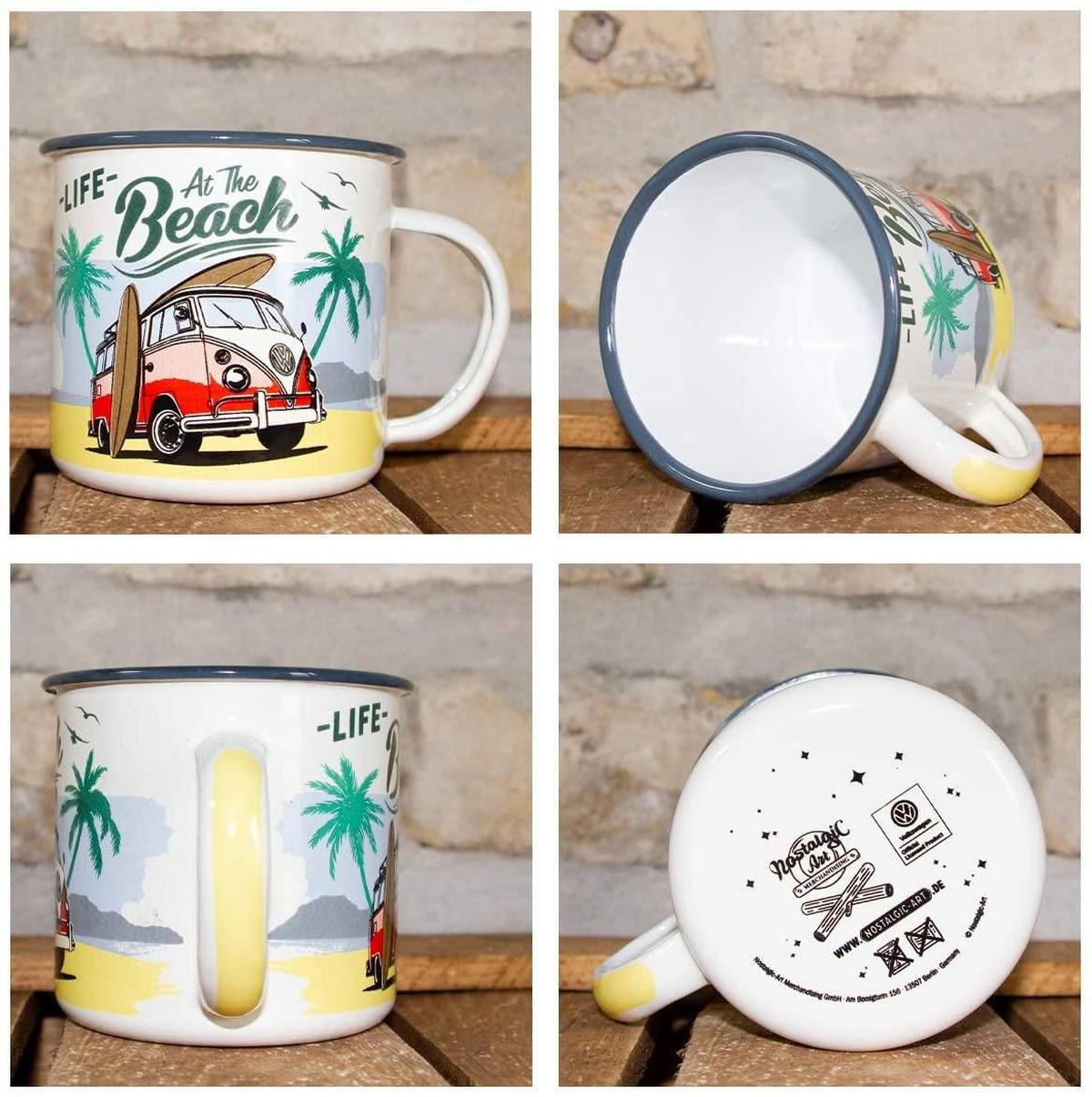 EMAILLE-BECHER 360 ml Volkswagen VW Bulli Beach - Multicolor, Metall (0.36L) - Nostalgic-Art