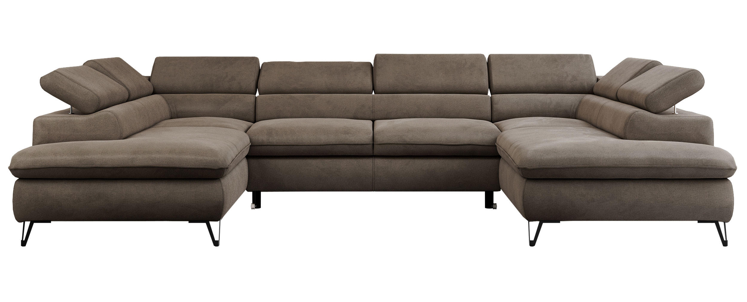 WOHNLANDSCHAFT PETER U Velvet Braun - Schwarz/Braun, Textil/Metall (346/76/208cm) - MKS