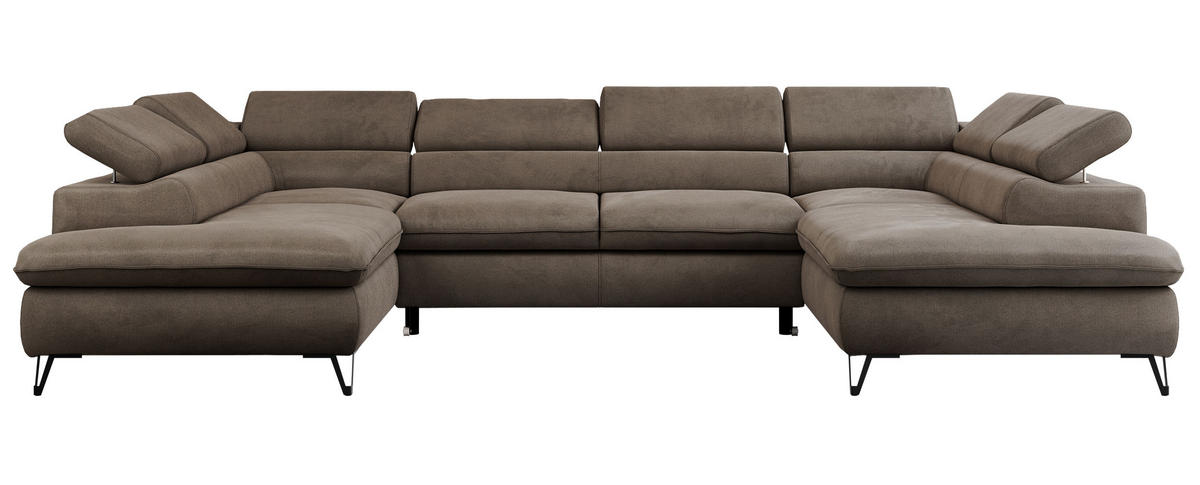WOHNLANDSCHAFT PETER U Velvet Braun - Schwarz/Braun, Textil/Metall (346/76/208cm) - MKS