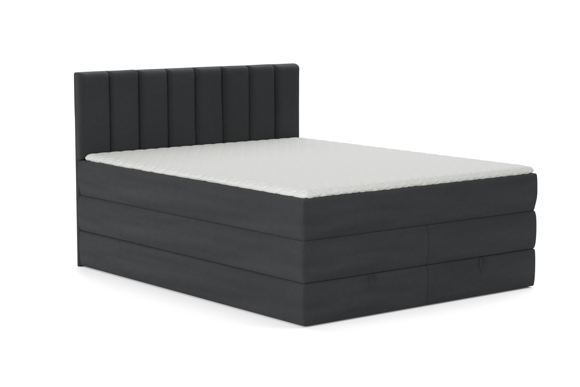 BOXBETT MEXICO 160/200 in Velours Anthrazit mit Doppelmatratze - Anthrazit, Holz/Holzwerkstoff (160/200cm) - Deine Möbel 24