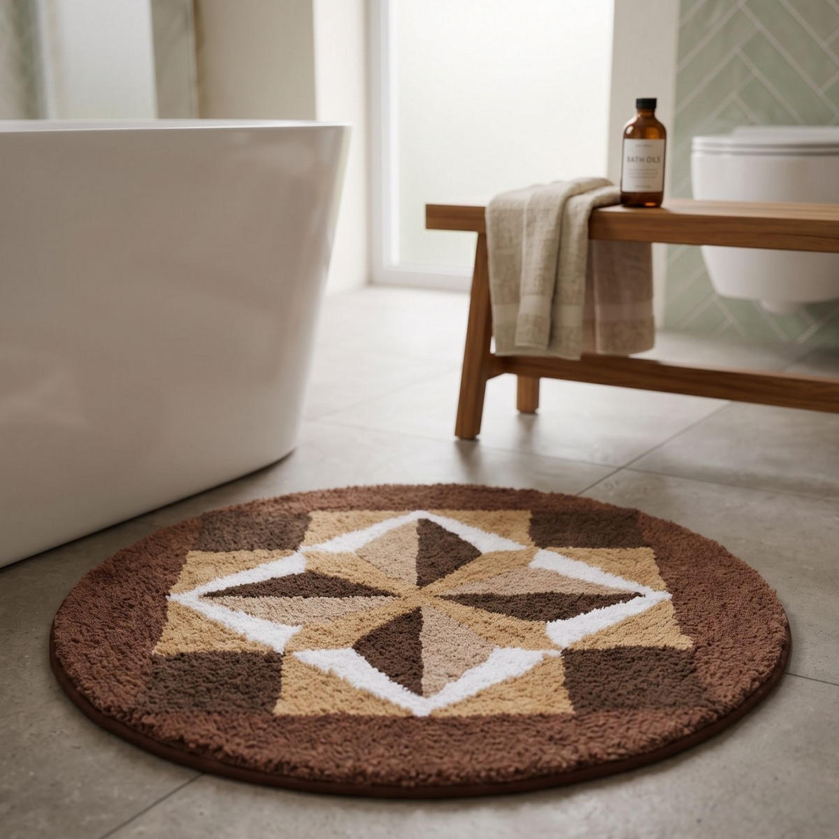 BADTEPPICH Mosaik, rund 60 cm, 100 % Baumwolle - Braun, Textil (60/60cm) - Homescapes
