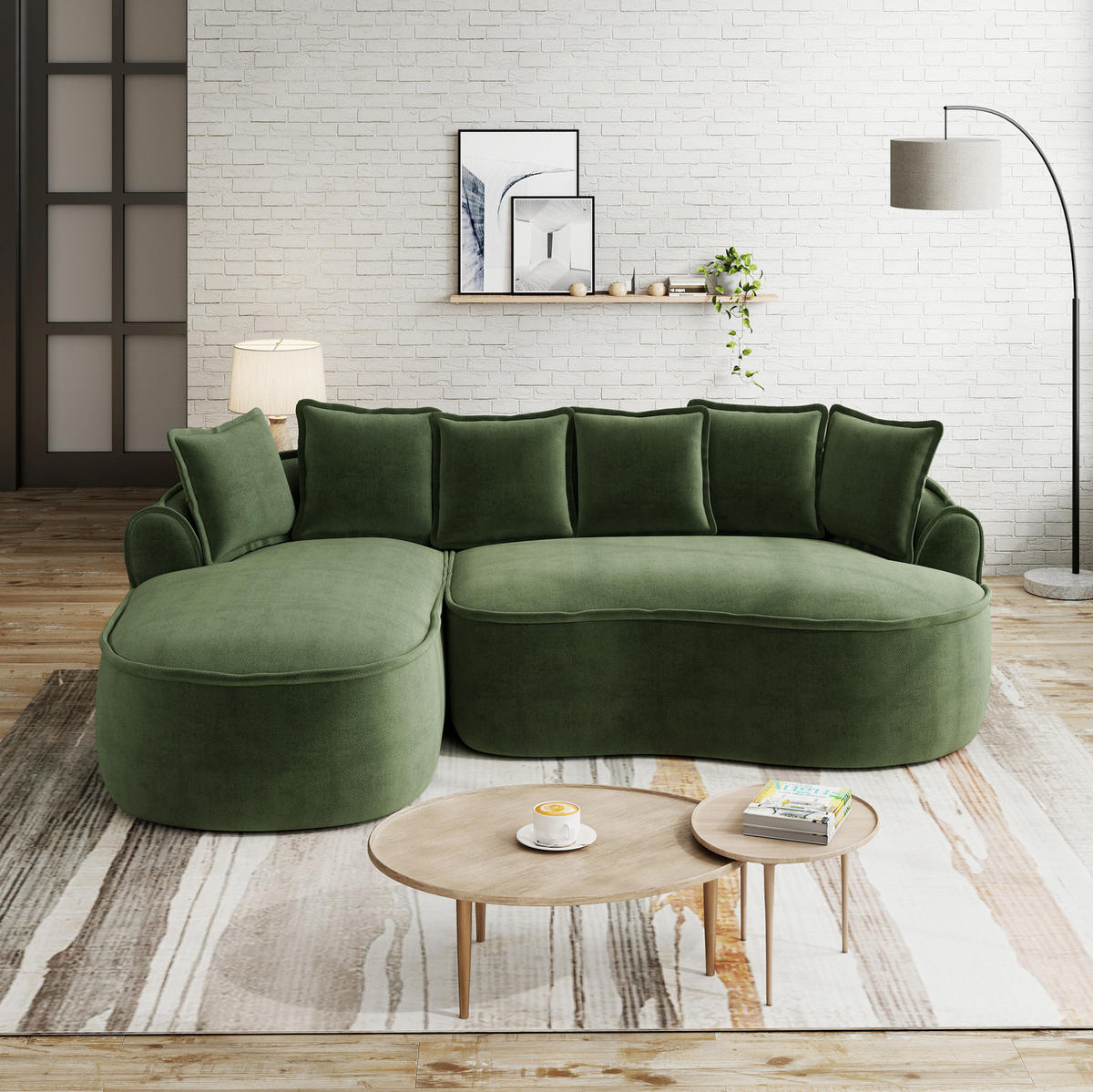 ECKSOFA 252/164/67 cm grün aus Chenille mit Schlaffunktion und Chaiselongue - Grün, Textil (164/252cm) - OKWISH