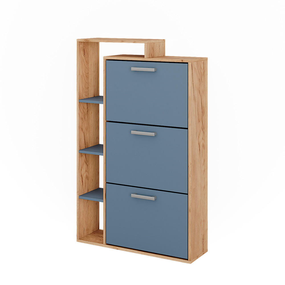 SCHUHKIPPER Orlando Goldkraft Eiche/Blau 80 x 128.3 cm mit 3 Fächern - Eiche Wotan, Holzwerkstoff (80/128.3/24.2cm) - Vicco