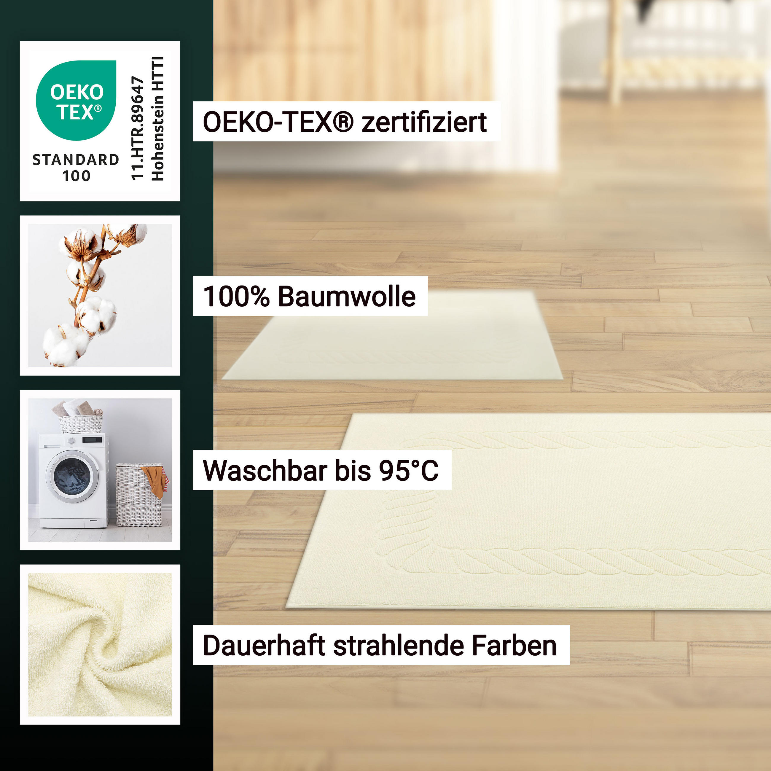 BADEMATTE, 2er-Set, 50x70 cm, 100% Baumwolle, Weiß - Beige, Textil (50/70cm) - Zollner