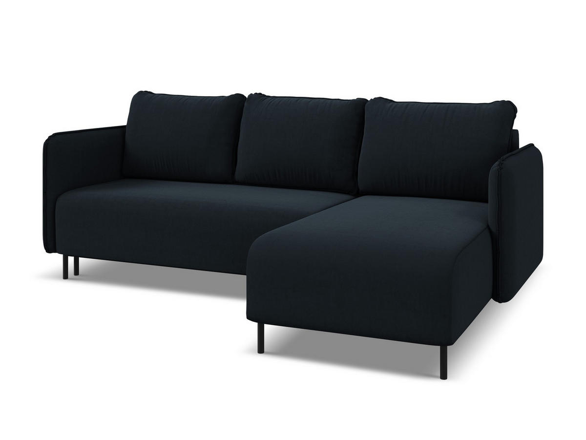 ECKSOFA mit Schlaffunktion Samt Stoff Blau - Blau/Schwarz, Holz/Textil (236/162cm) - Makamii