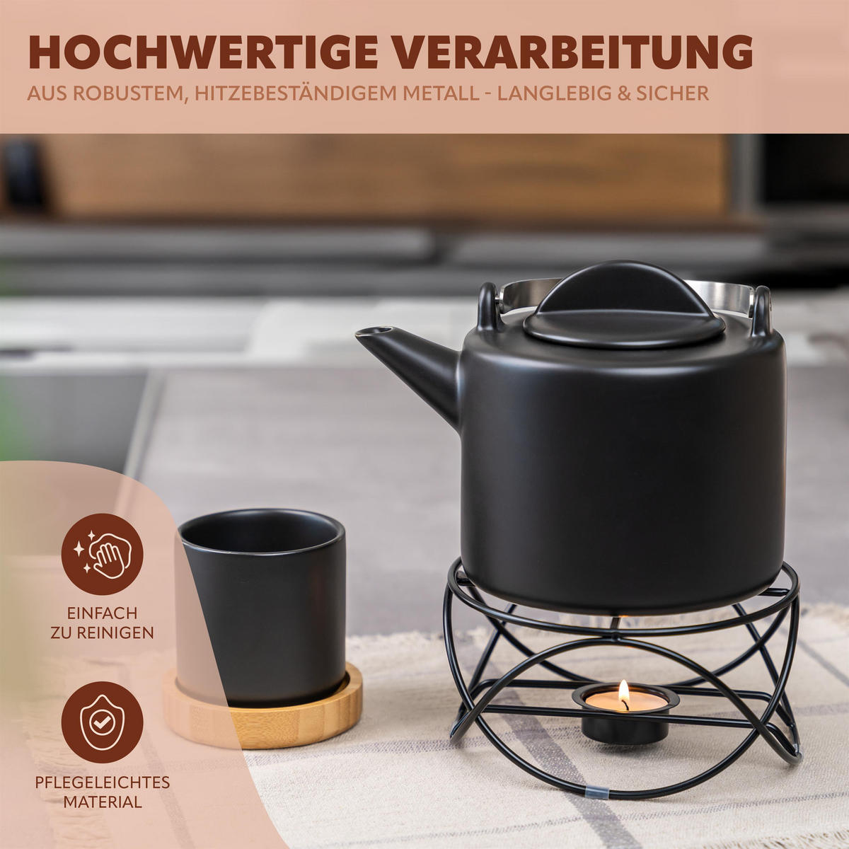 TEEWÄRMER, schwarz - Schwarz, Metall (16/8.5cm) - bremermann