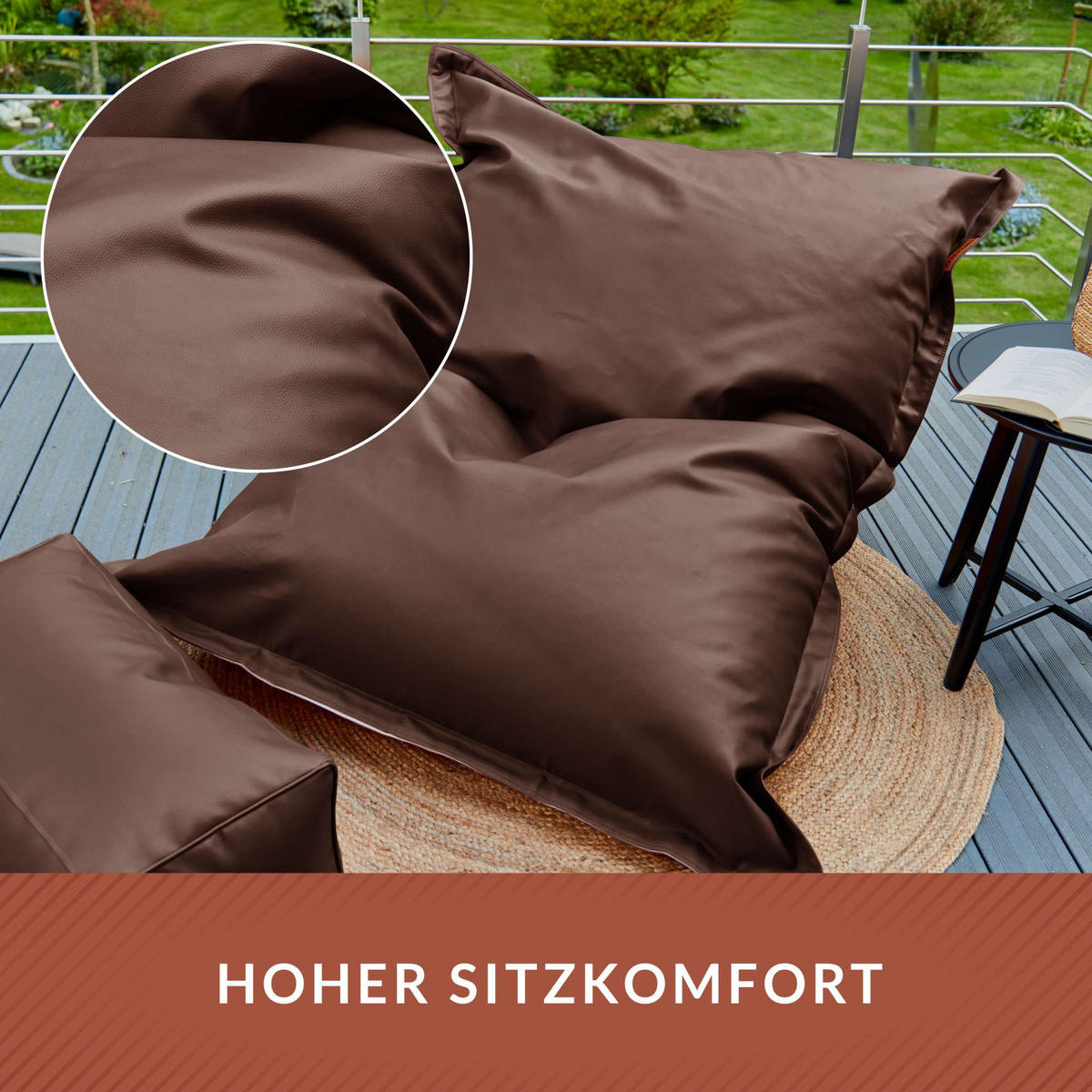INDOOR RIESEN SITZSACK XXL Kunstleder - Dunkelbraun, Textil (140/25/180cm) - Green Bean