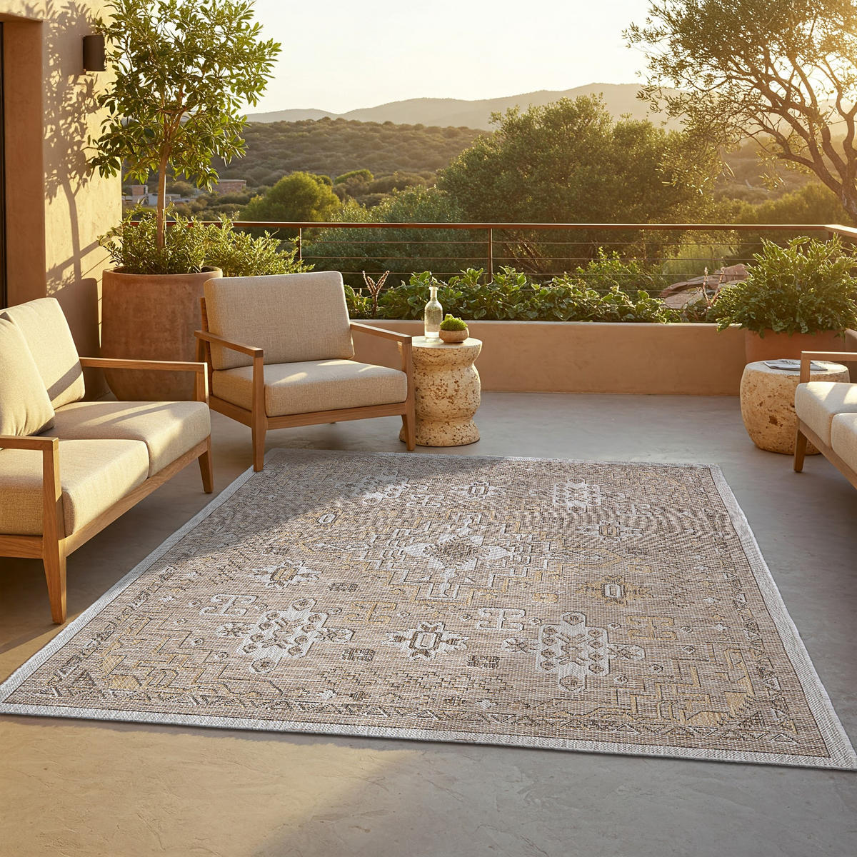 TAPISO YUCANA Braun Outdoor Teppich Flachgewebe 80/150 cm - Braun, Kunststoff (80/150cm) - Tapiso