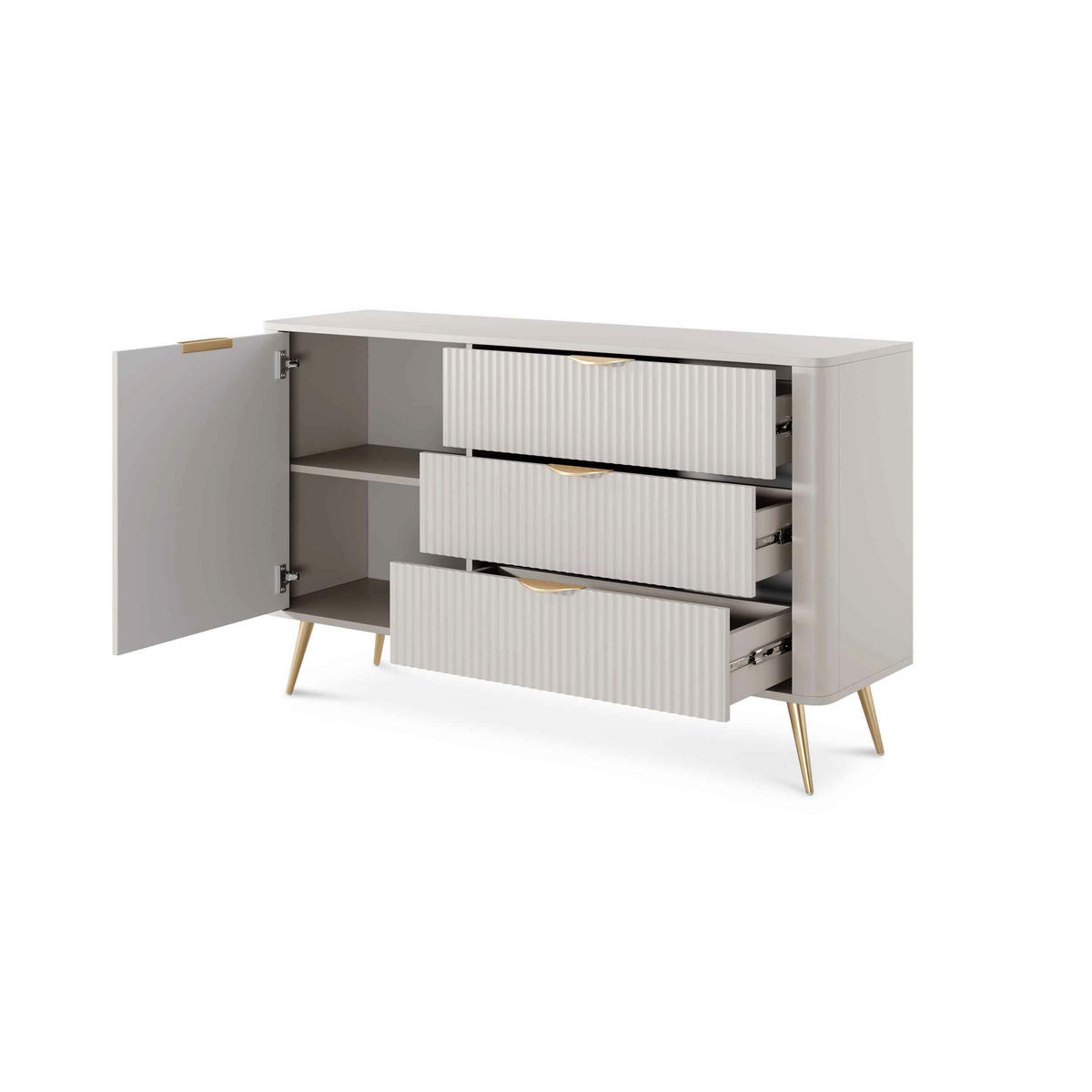 KOMMODE Laanti Beige - Hellgrau, Holzwerkstoff (138.2/81.2/38cm) - Pillovely