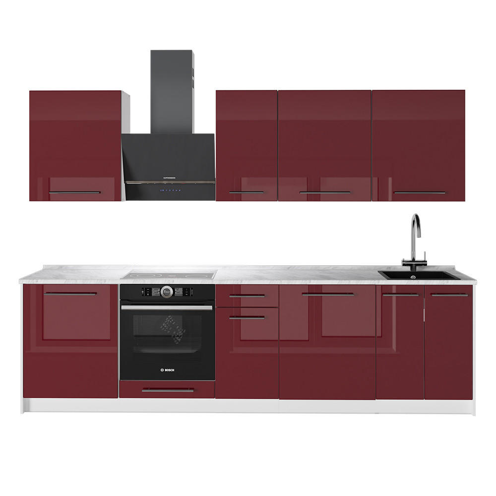 KUCHYŇSKÝ KOUT Fame-Line, Bordó červená vysoký lesk/Bílá, 280 cm, PD Mramor - bílá/bordeaux, kompozitní dřevo (280/82/60cm) - Vicco