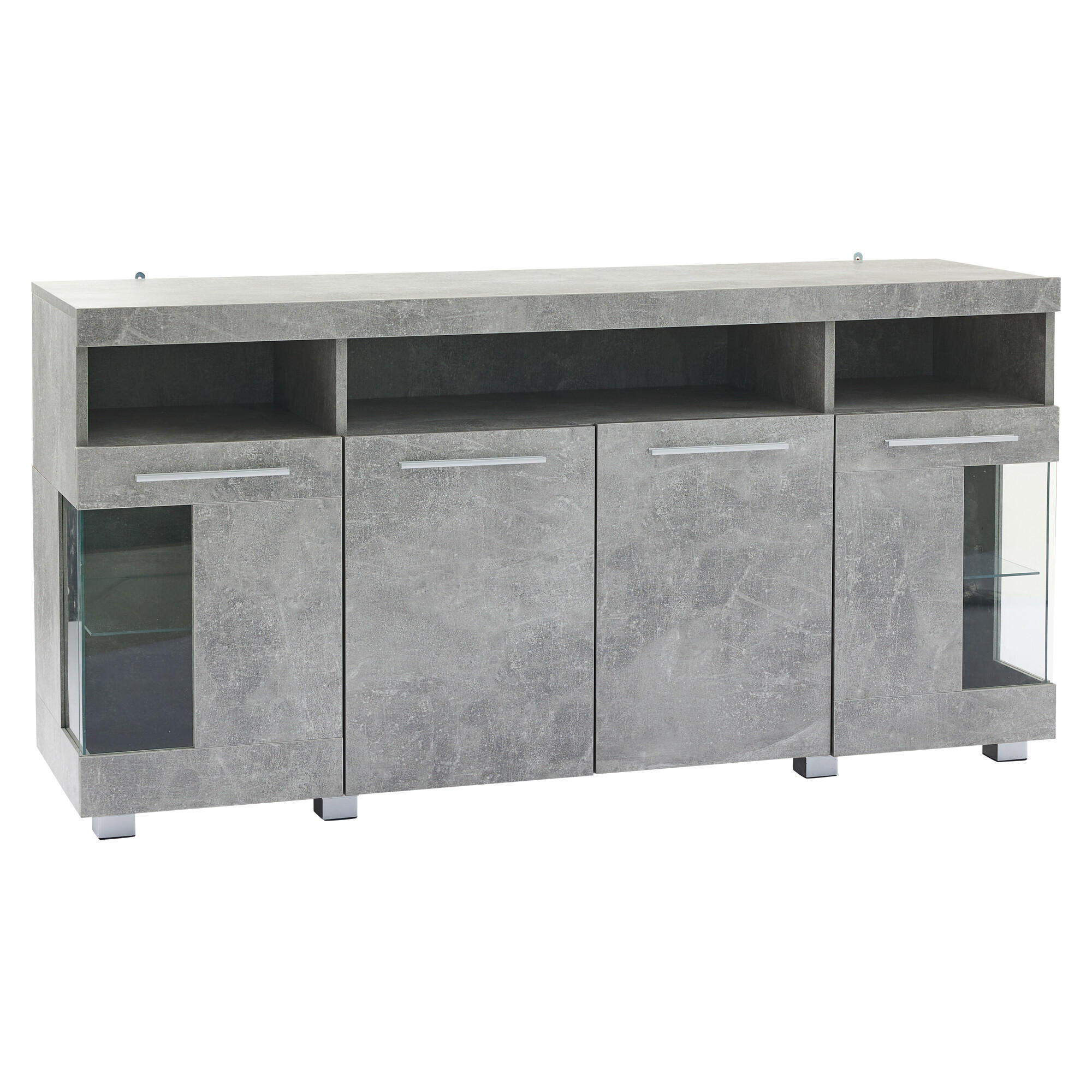 SIDEBOARD mit 3 Fächern und LED Grau - Grau, Glas/Holzwerkstoff (40/70/140cm) - Urban Meuble