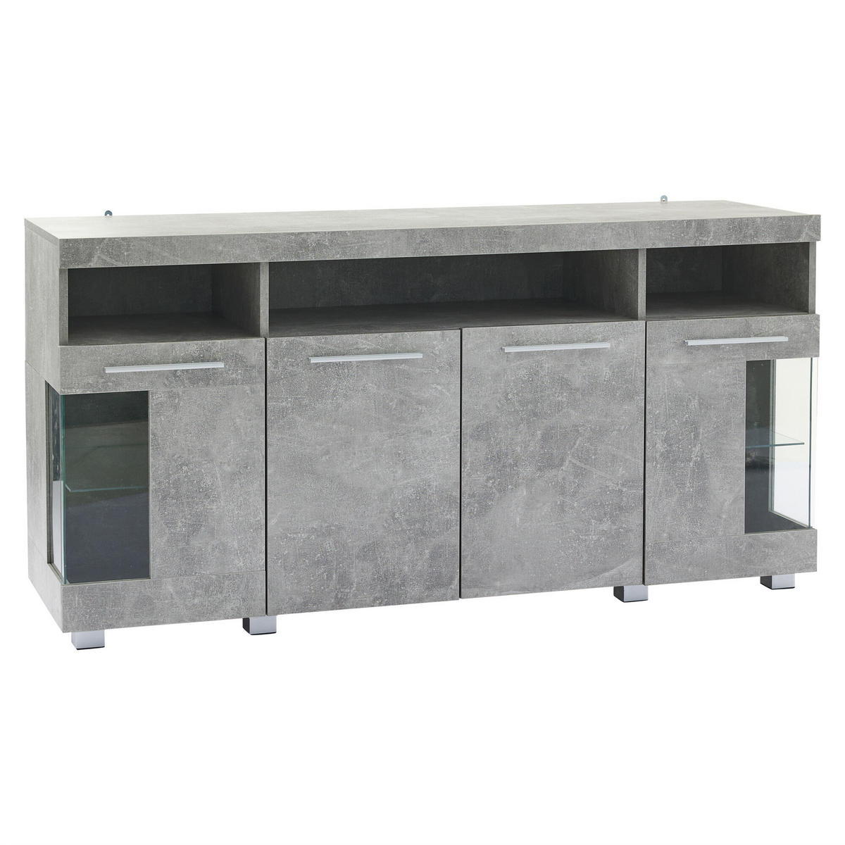 SIDEBOARD mit 3 Fächern und LED Grau - Grau, Glas/Holzwerkstoff (40/70/140cm) - Urban Meuble