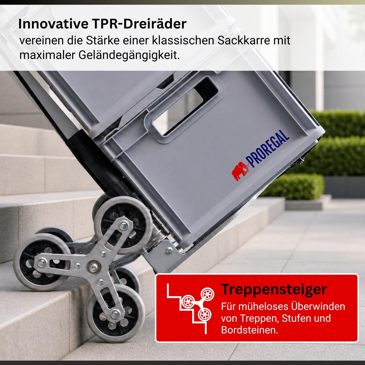 TREPPENSTEIGER Sackkarre Elephant klappbar 100x39x47cm Traglast 70kg AluminiumrahmenTRR Fachgummiräder Silber - Silberfarben, Metall (47/39/100cm) - PROREGAL