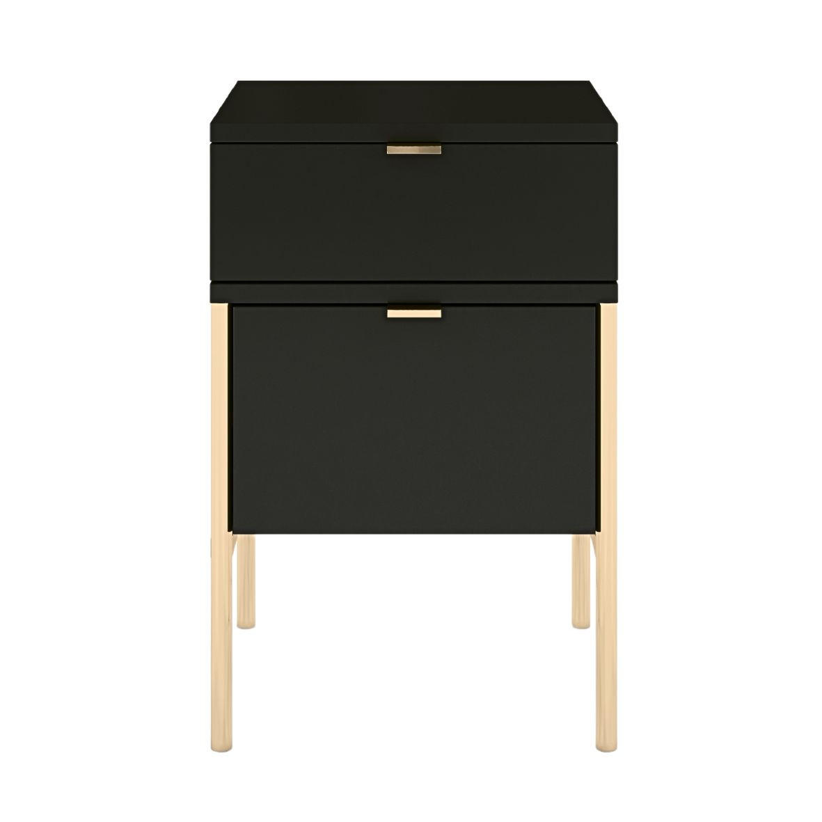 NACHTTISCH Polka, Schwarz, Goldene Details - Goldfarben/Schwarz, Holzwerkstoff/Metall (38/59/37cm) - Skandica