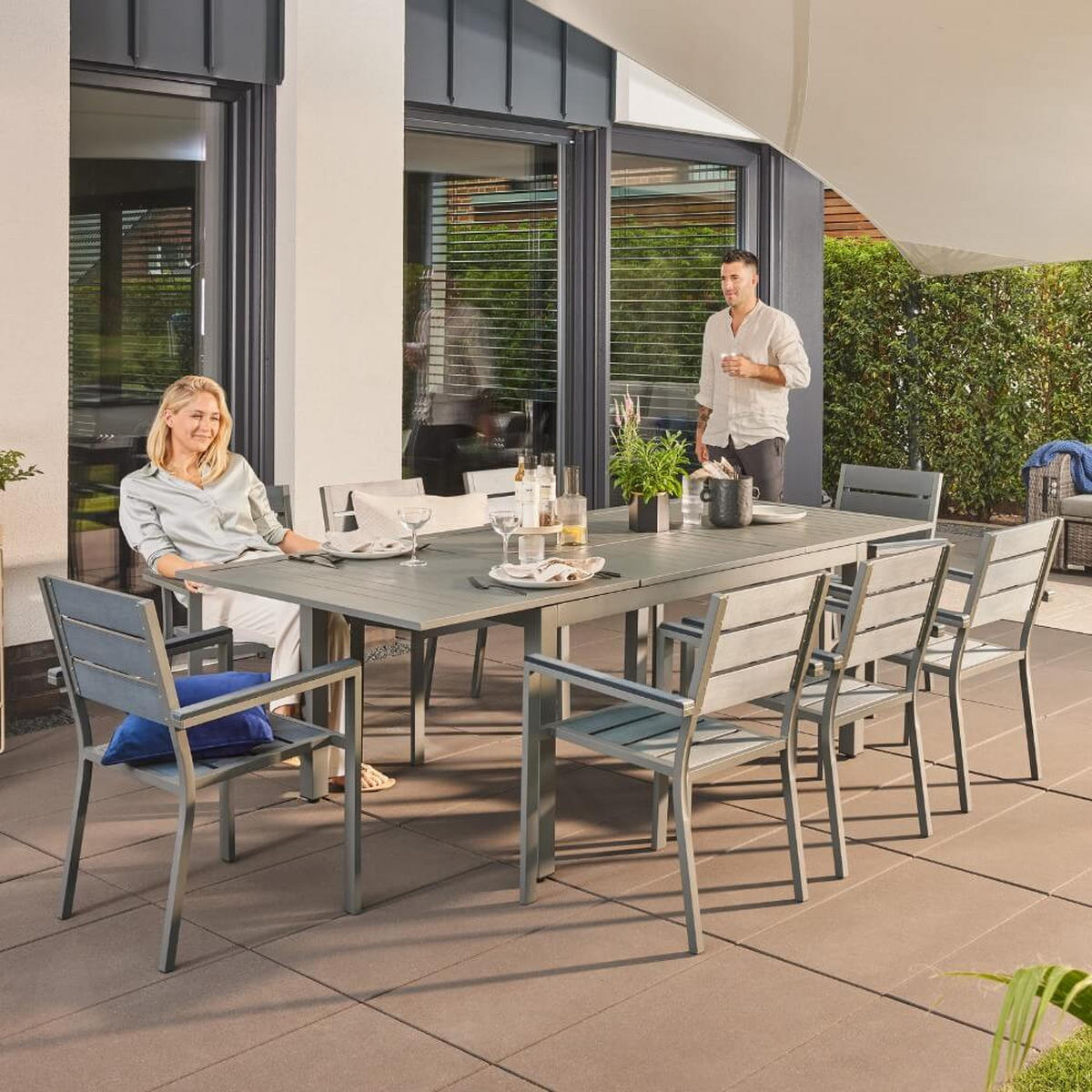 GARTENTISCH CASA - Anthrazit, Metall (74/160/240cm) - Home Deluxe