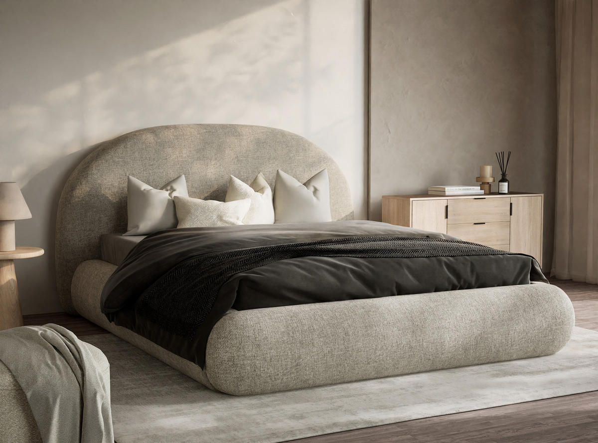 POLSTERBETT Maumere Beige 160/200 cm im Chenille-Stoff - Beige/Schwarz, Holz/Holzwerkstoff (160/200cm) - Maison de Reve