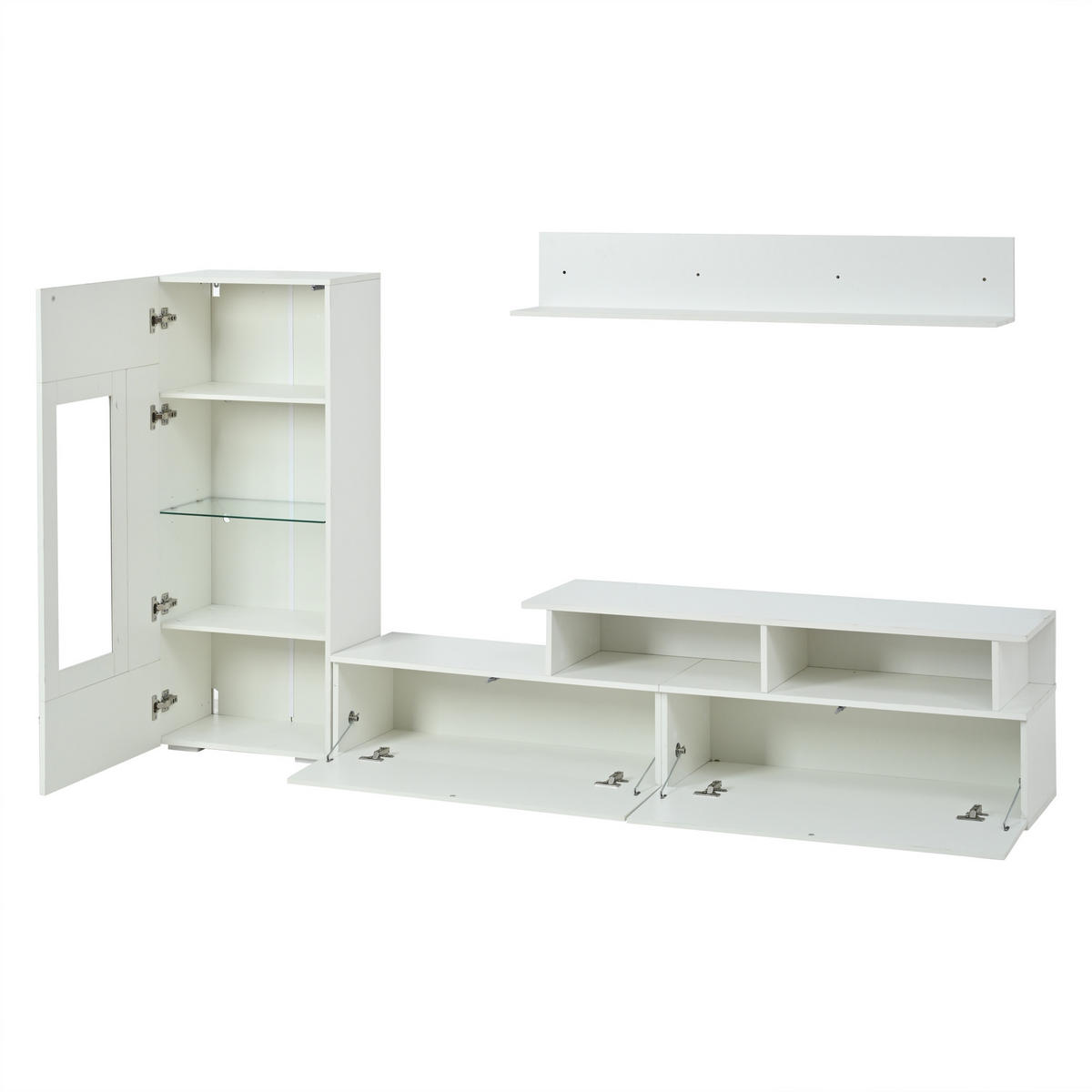 WOHNWAND 3-teilig LED Hochglanz Weiß TV Schrank - Weiß, Holzwerkstoff (170/45/35cm) - FLIEKS