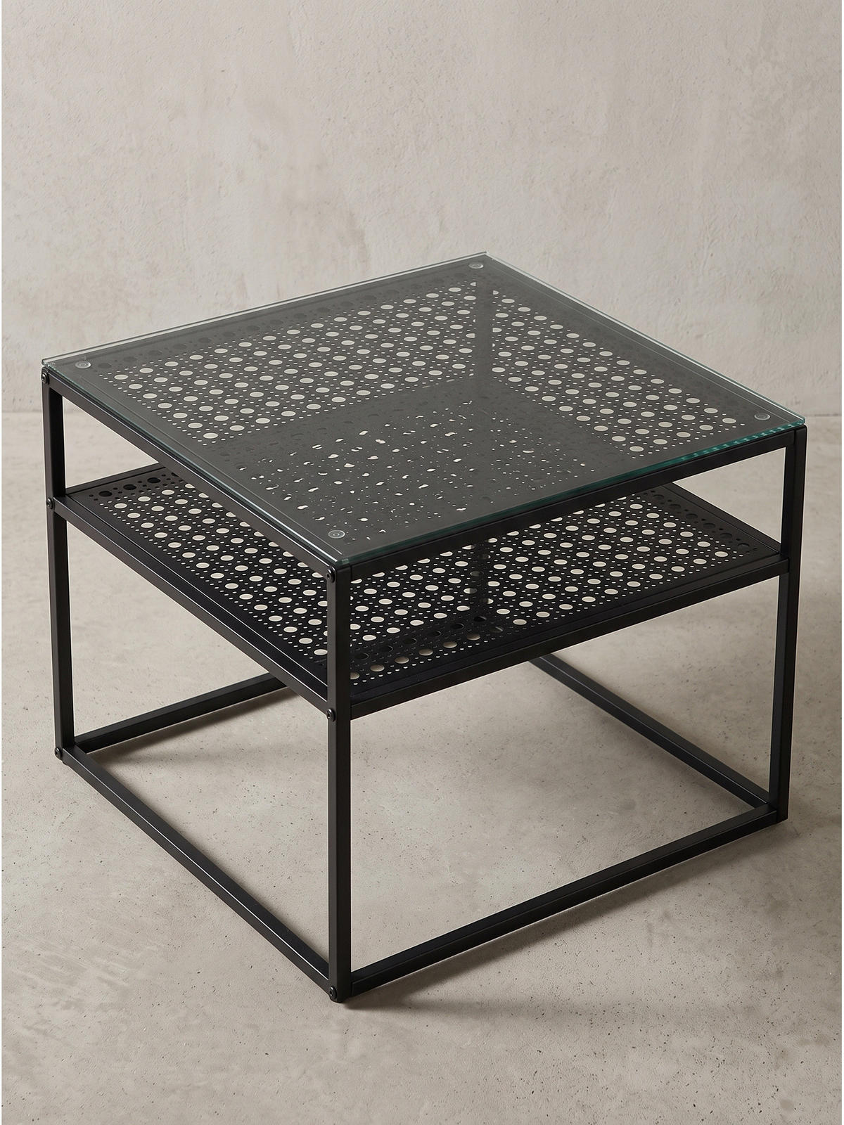 COUCHTISCH ALCUDIA, Einscheibensicherheitsglas, Schwarz, 60 x 60 x 45 cm - Schwarz, Glas/Metall (60/60/45cm) - KADIMA DESIGN