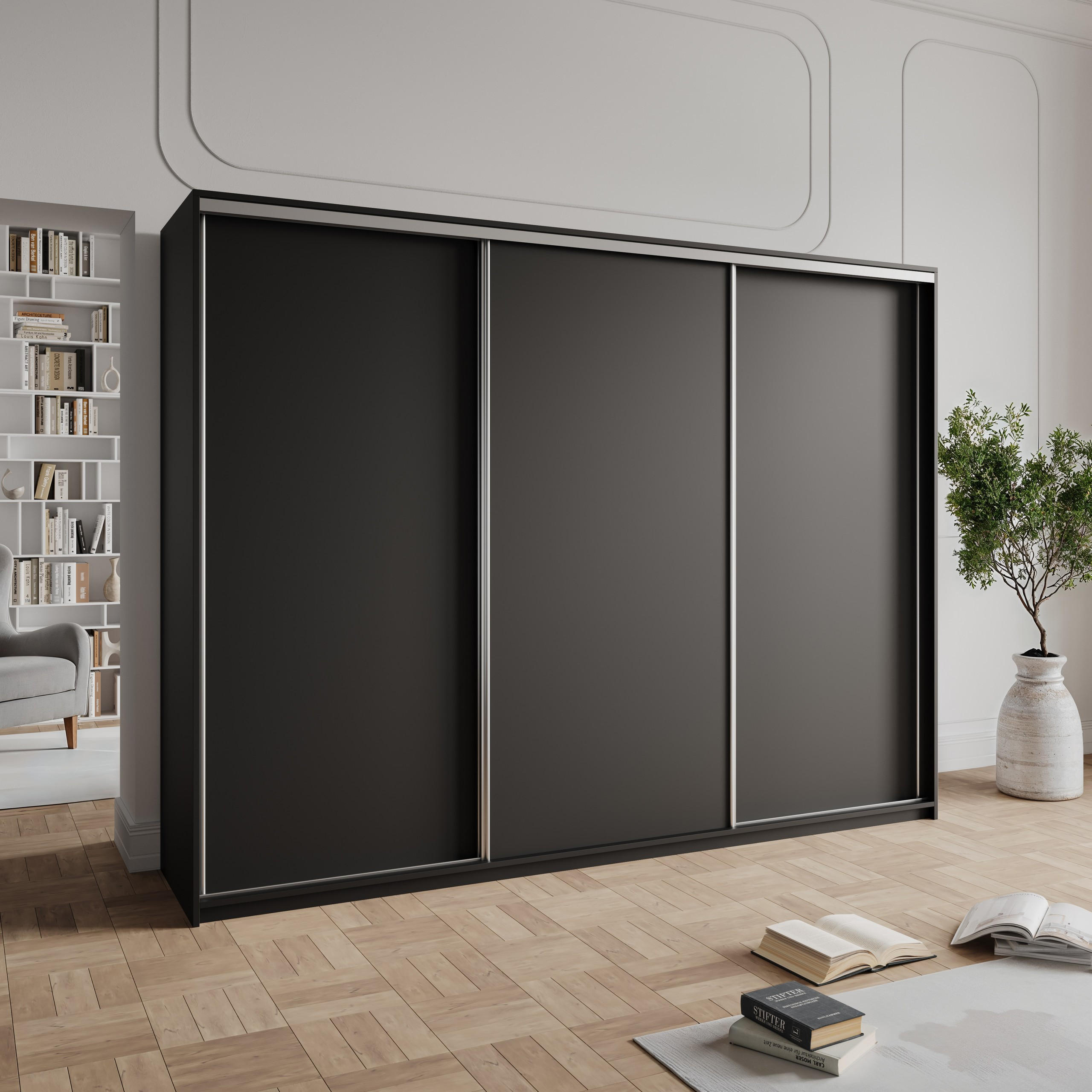 SCHWEBETÜRENSCHRANK NISSE 270/205/60 cm 3-türig Schwarz - Schwarz, Holzwerkstoff (270/205/60cm) - MASSENO