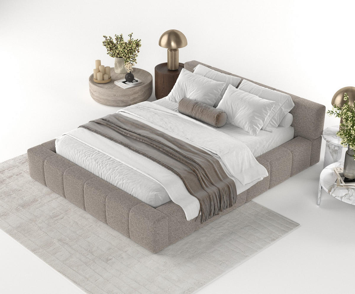 POLSTERBETT Milos mit Stauraum 180/200 cm Beige im Bubble Stoff - Beige/Schwarz, Holz/Holzwerkstoff (180/200cm) - AltaBeds