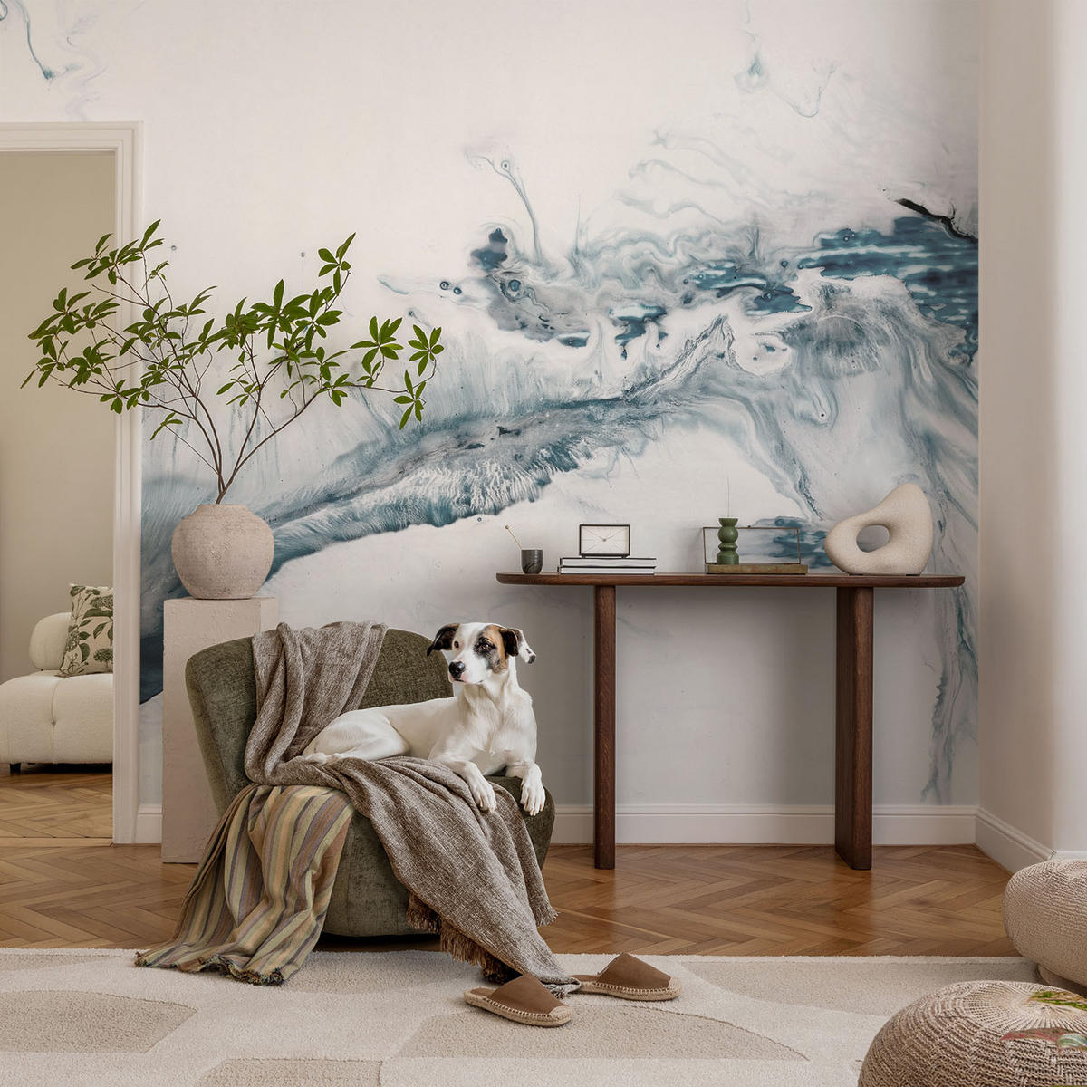 FOTOTAPETE 104x70 cm - Abstrakte Eleganz - Weiß, Textil (104/70cm) - Wallfluent