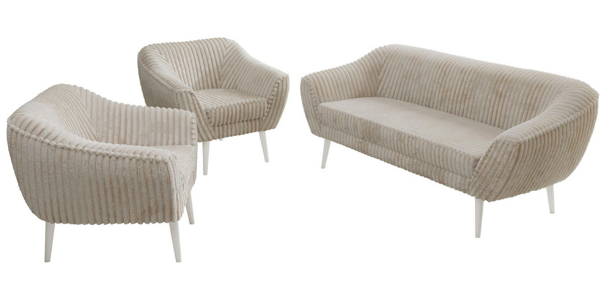SEDACÍ SOUPRAVA 3+1+1 PIRS - Béžová Manšestr - Bílé nohy - bílá/krémová, kompozitní dřevo/textil (180/75/74cm) - MKS