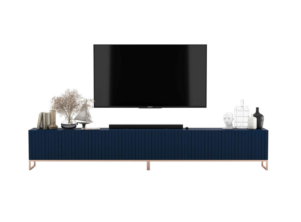TV-LOWBOARD 2-er Set Elpis Marineblau mit Metallrahmen 150 cm - Blau/Kupferfarben, Holzwerkstoff/Metall (300/51.5/36.5cm) - Meble Lindner