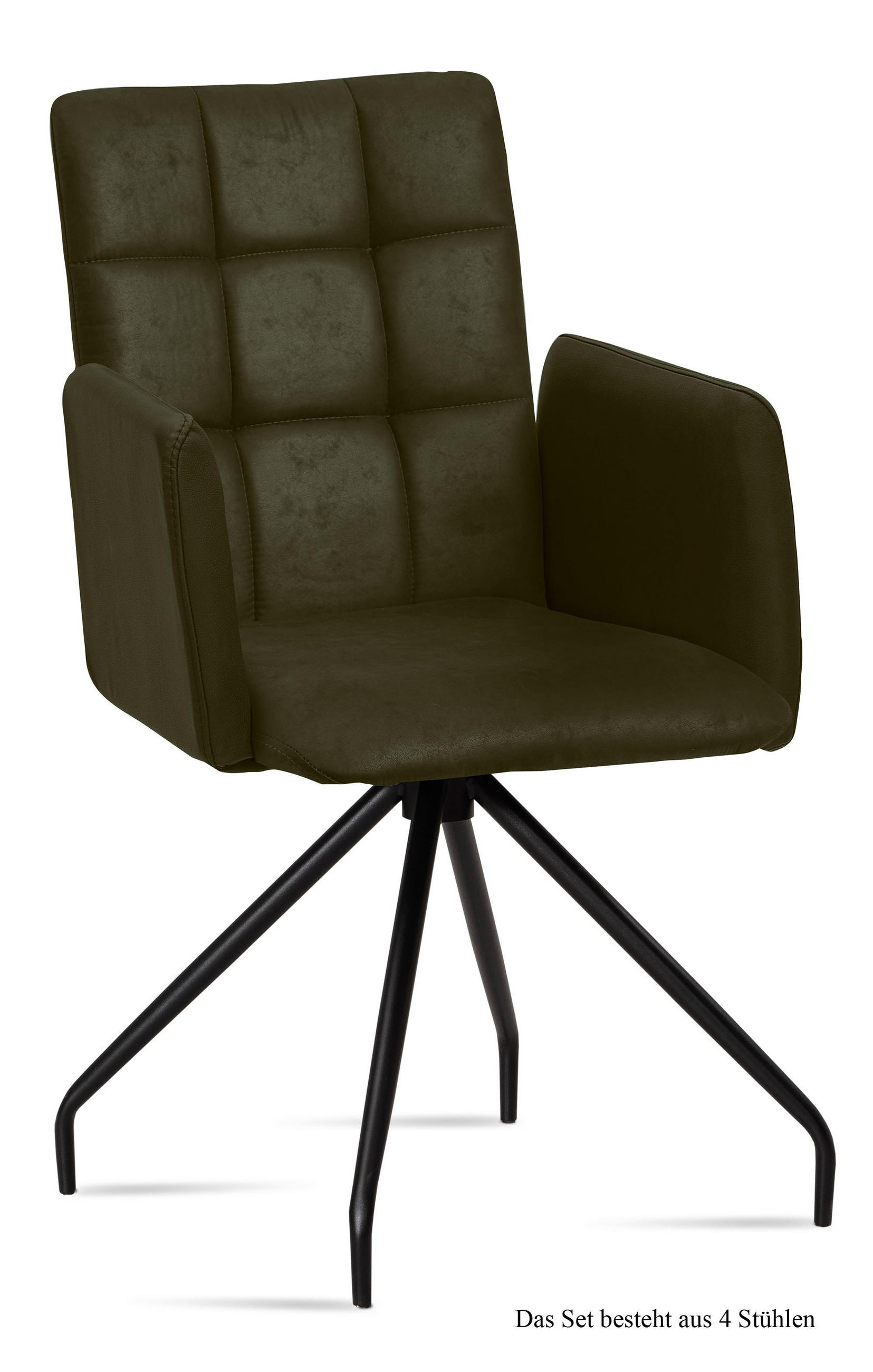 ARMLEHNSTUHL (4er-Set) Devina 52x91x60 Schwarz/Khaki - Dunkelgrün/Schwarz, Kunststoff (60/91/52cm) - 58aufmkessel