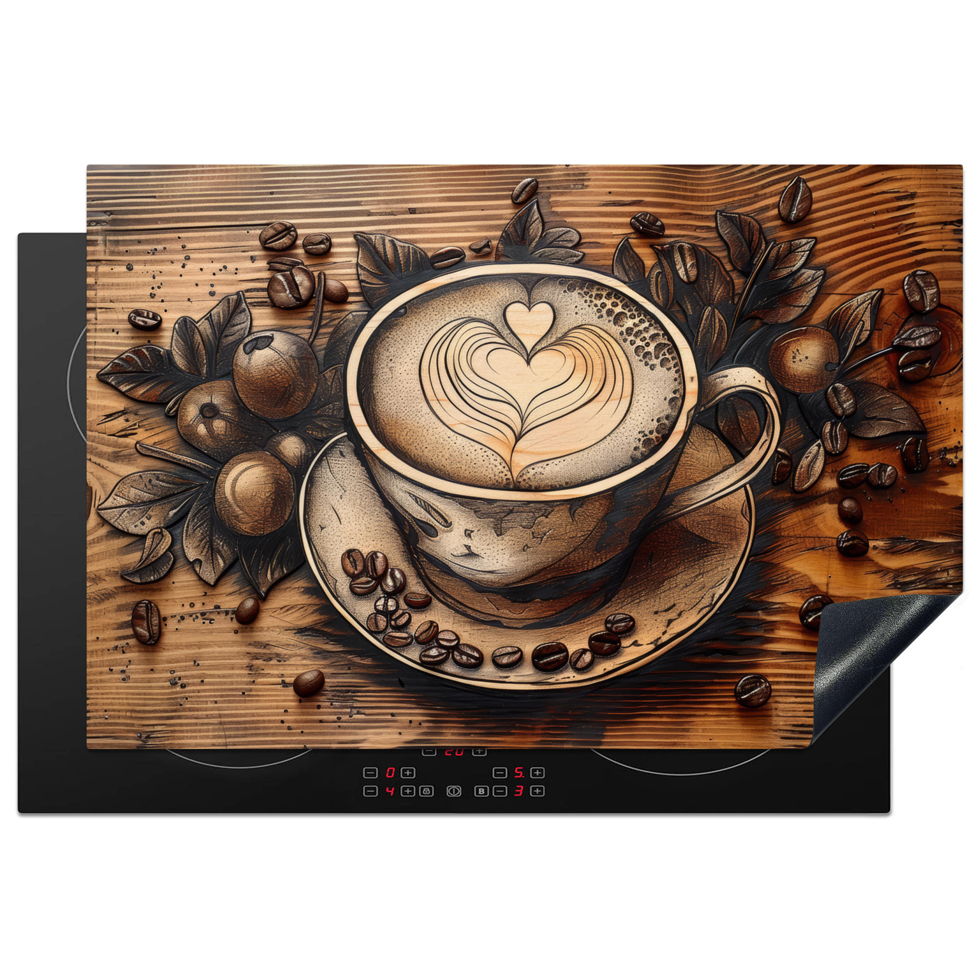 MuchoWow KRYT NA INDUKČNÍ DESKU Káva - Vintage - hnědá - šálek - dřevo 76x51.5 cm