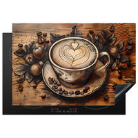 HERDABDECKPLATTE Kaffee - Vintage - Braun - Tasse - Holz 76x51 cm - Cappuccino, Kunststoff (76/0.2/51.5cm) - MuchoWow