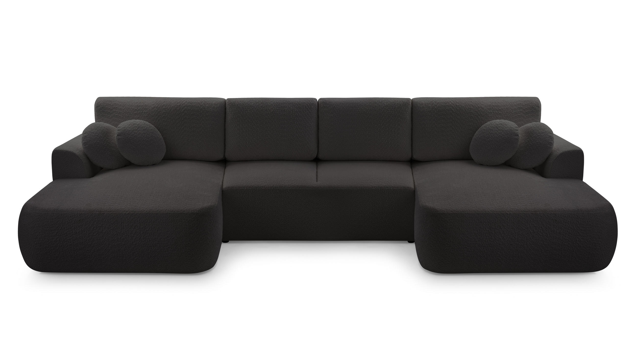 WOHNLANDSCHAFT FILO Schwarz Boucle-Stoff mit Schlaffunktion - Schwarz, Holz (364/87/168cm) - MASSENO