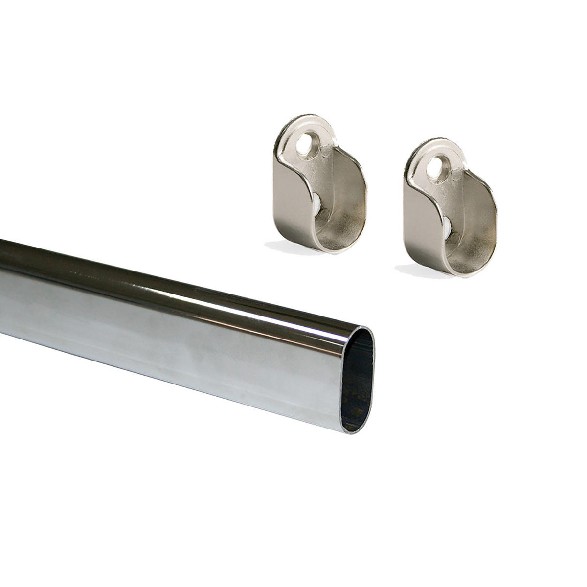 KORPUSSCHIENEN Ovale, 30x15mm, Länge 0,95m mit Halterungen, Stahl und Zamak, Verchromt 2er-set - Chromfarben, Metall (105cm) - EMUCA