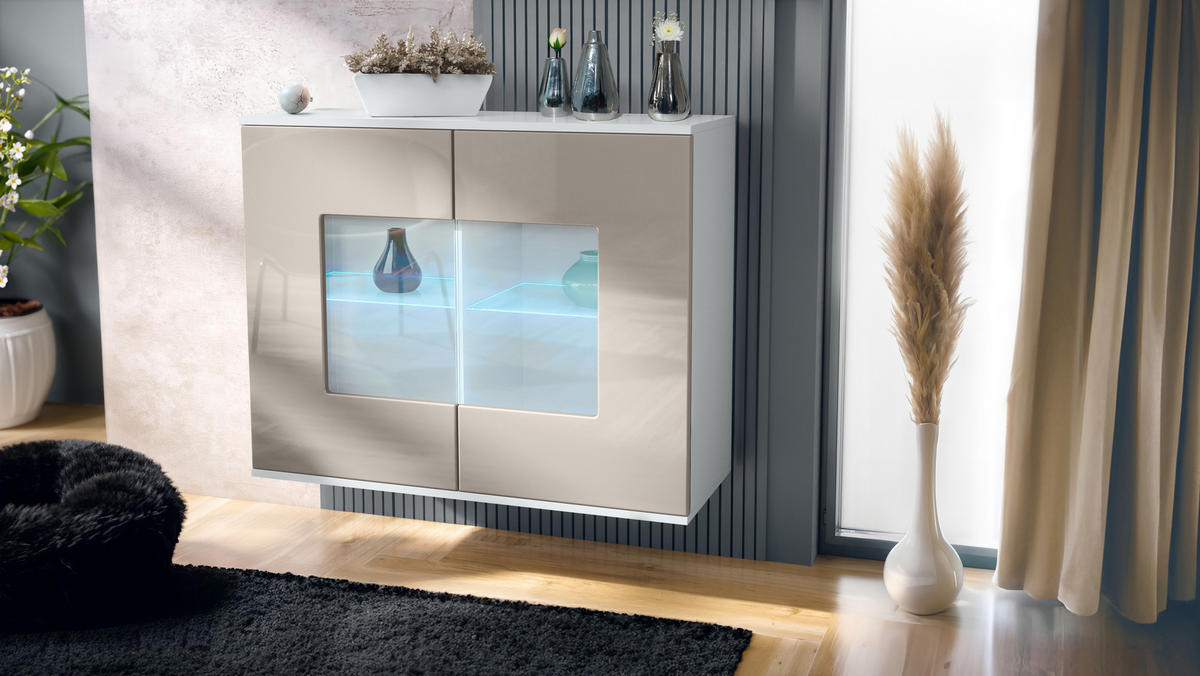 KOMMODE Grömitz Sandgrau Hochglanz - Sandfarben, Holzwerkstoff (92.5/73.5/35cm) - Vladon
