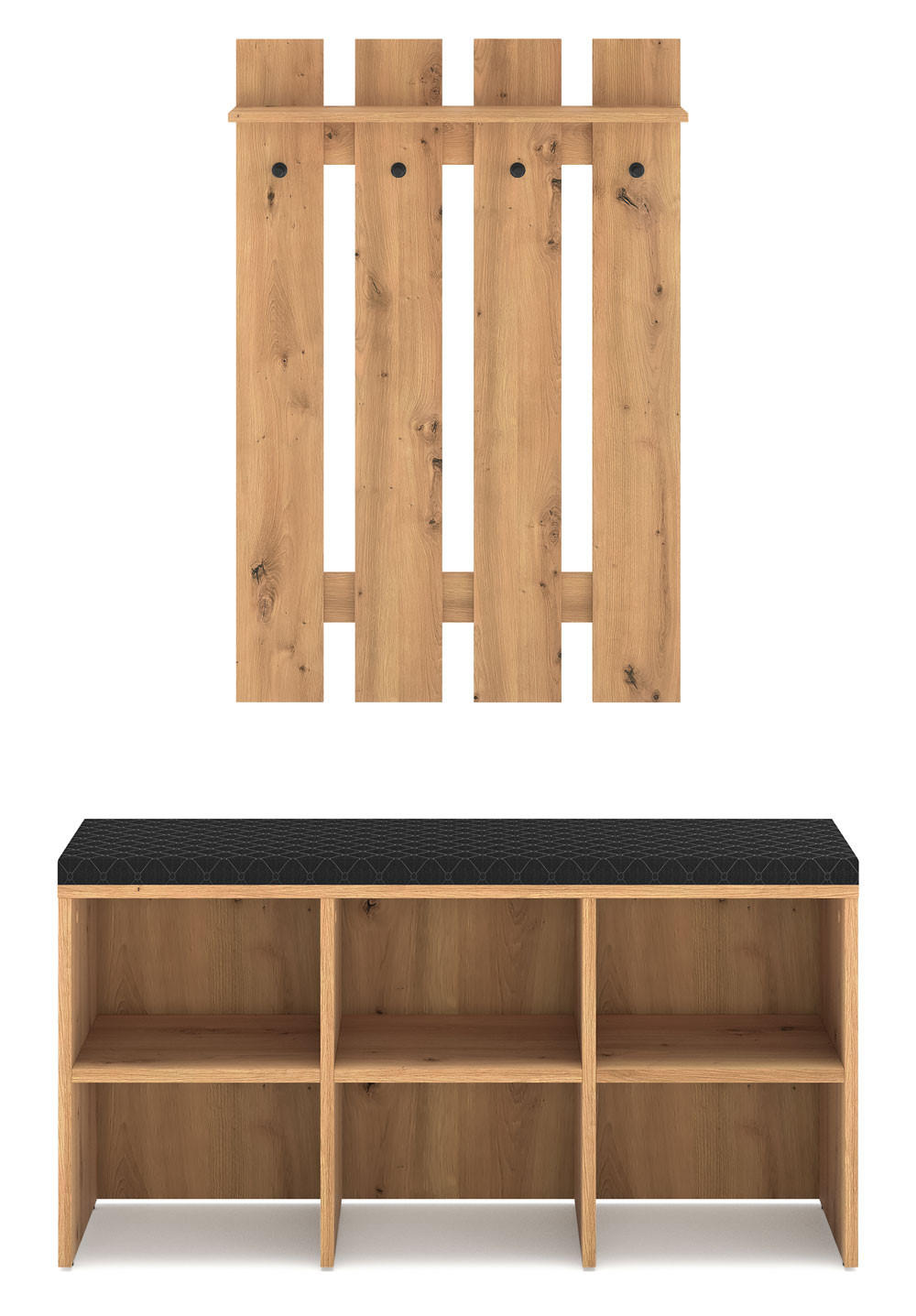 GARDEROBE Renes 2-teilig Eiche Artisan / Schwarz - Hellbraun, Holz/Holzwerkstoff (96/170/34cm) - Feldmann-Wohnen