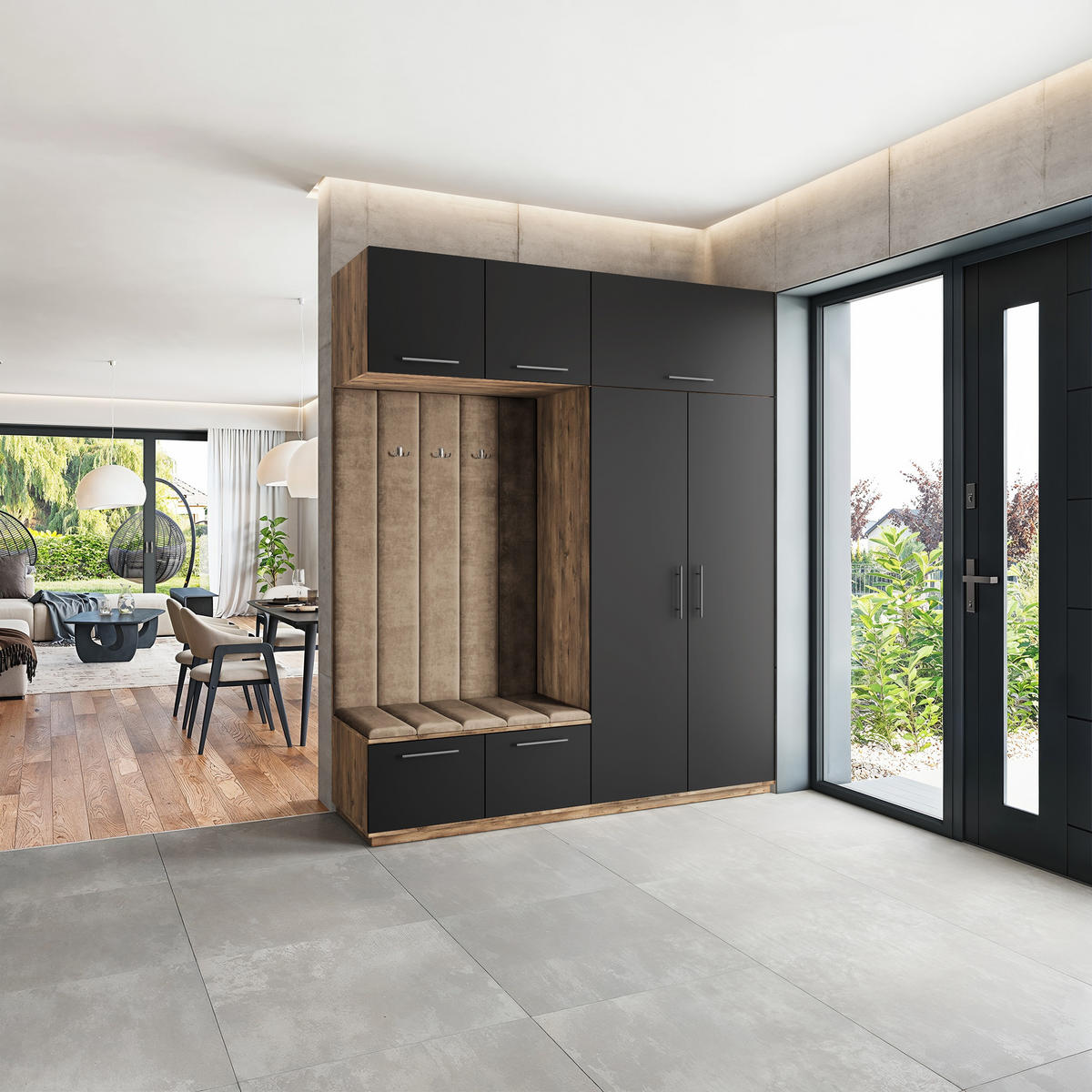 GARDEROBENSCHRANK REMA 200/240/60 cm Modern Garderobe-Set Eiche Lefkas - Eichefarben/Beige, Holzwerkstoff (200/240/60cm) - MASSENO