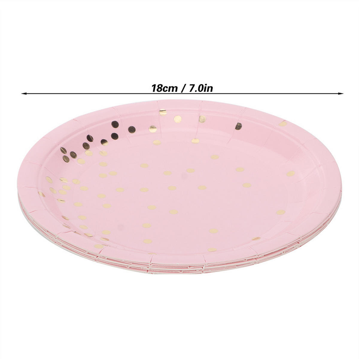 EINWEG-PAPPTELLER, 8 Stück, 18 cm, rosa, Goldpunkte, Party, Geburtstag, Deko - Rosa, Karton