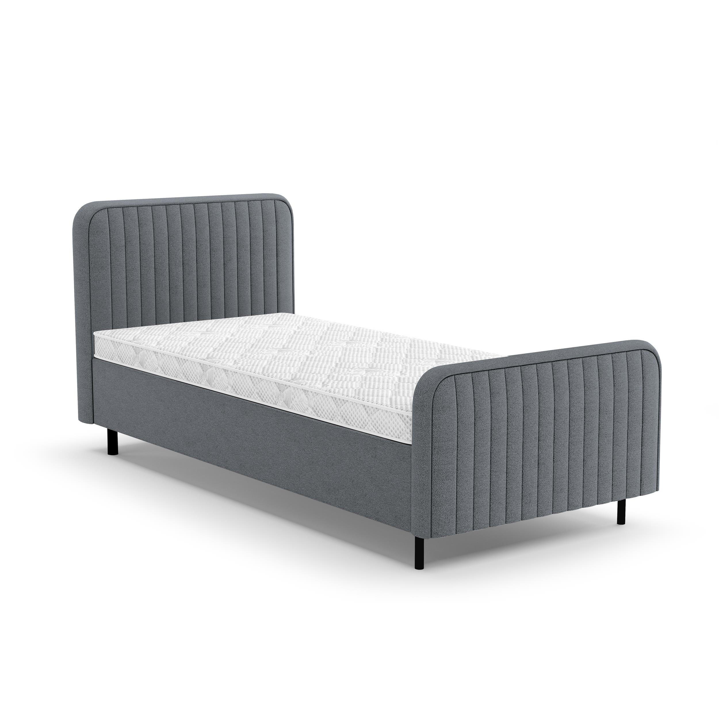 POLSTERBETT Lami 90x200, Einzelbett mit Bettkasten und Schaumstoffmatratze 10 cm, Dunkelgrau - Dunkelgrau/Schwarz, Textil/Metall (90/200cm) - Beautysofa