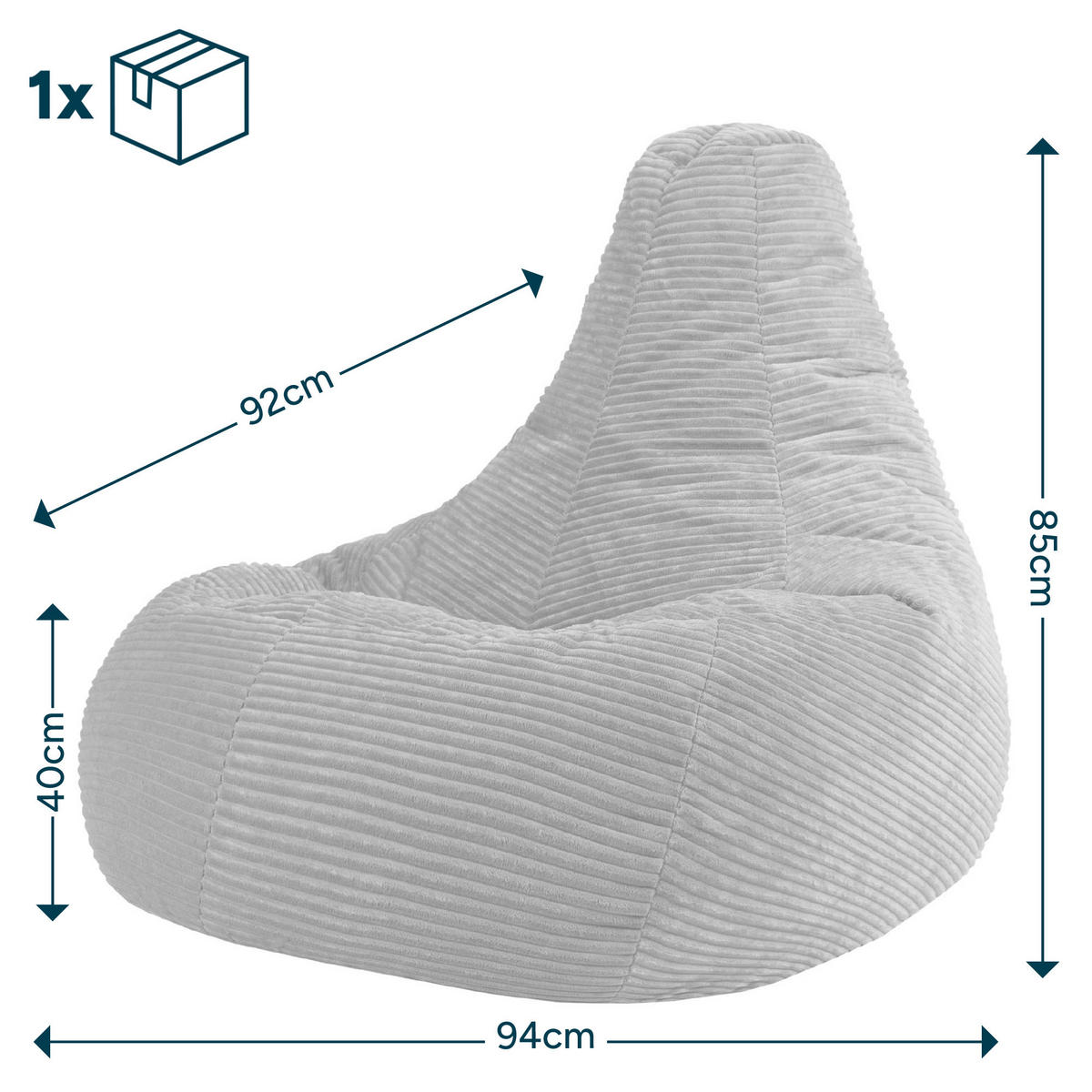 SITZSACK Dalton XXL Cord - Blau, Textil (94/85/92cm) - icon