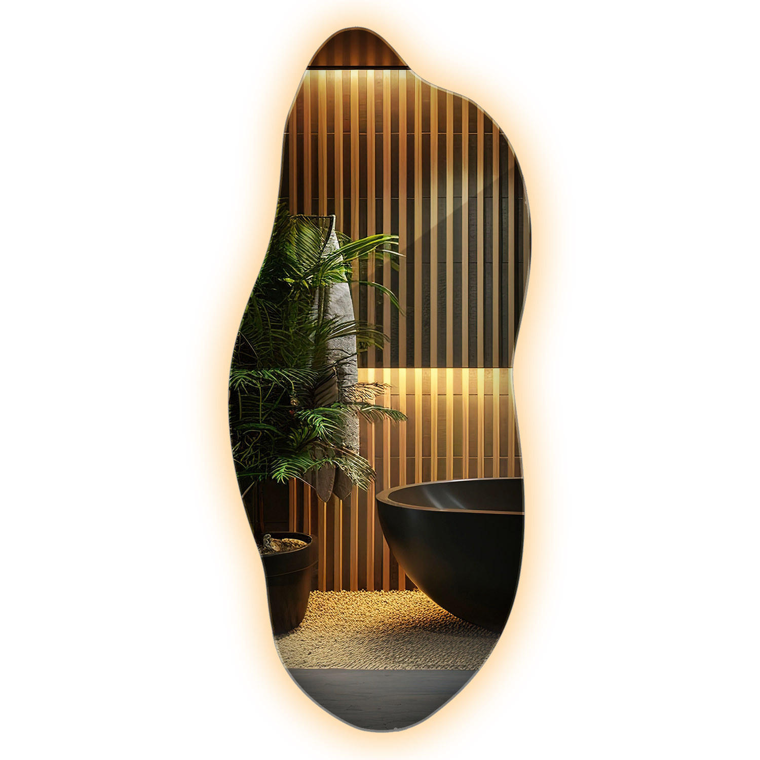 LED-SPIEGEL 45x100 cm Asymmetrisch Warmweiß 3000K - Gelb, Glas (45/100/0.4cm) - Wallfluent