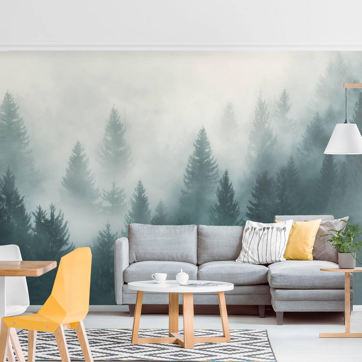 FOTOTAPETE Nadelwald im Nebel 288/190 cm - Eichefarben, Papier (288/190cm) - Bilderwelten