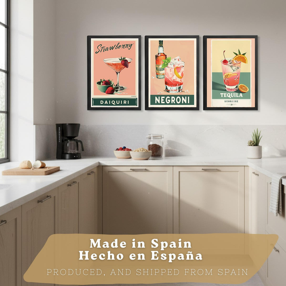PLAKAT Sada 3 Koktejly A3 Černý rám - černá, papír (29.7/1/42cm) - Nacnic